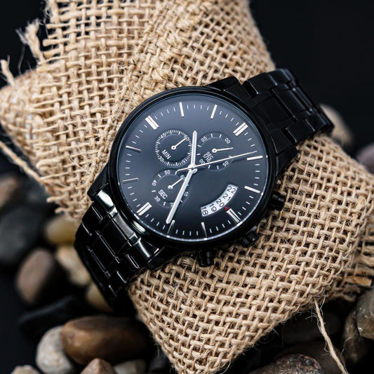 Customizable Engraved Black Chronograph Watch | Black - WhatsInStore61